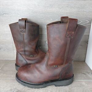 TIMBERLAND Boots Men 10.5W Brown Leather Pro Helix HD Pull On Composite Toe Work